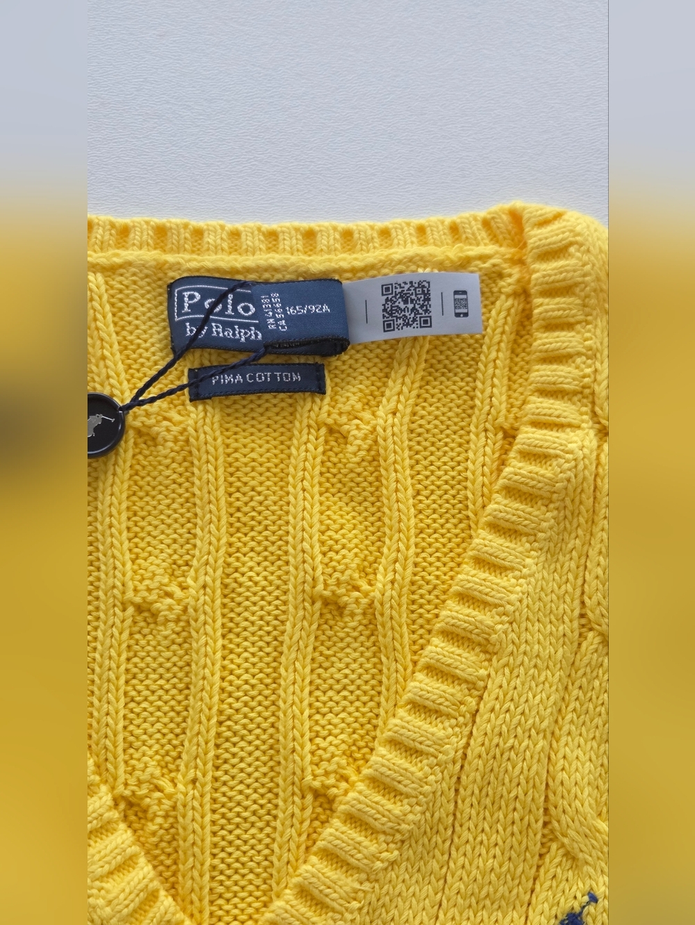 $148 Lauren Ralph Lauren Yellow Cable Knit V-Neck Sweater Size M - Picture 6 of 8